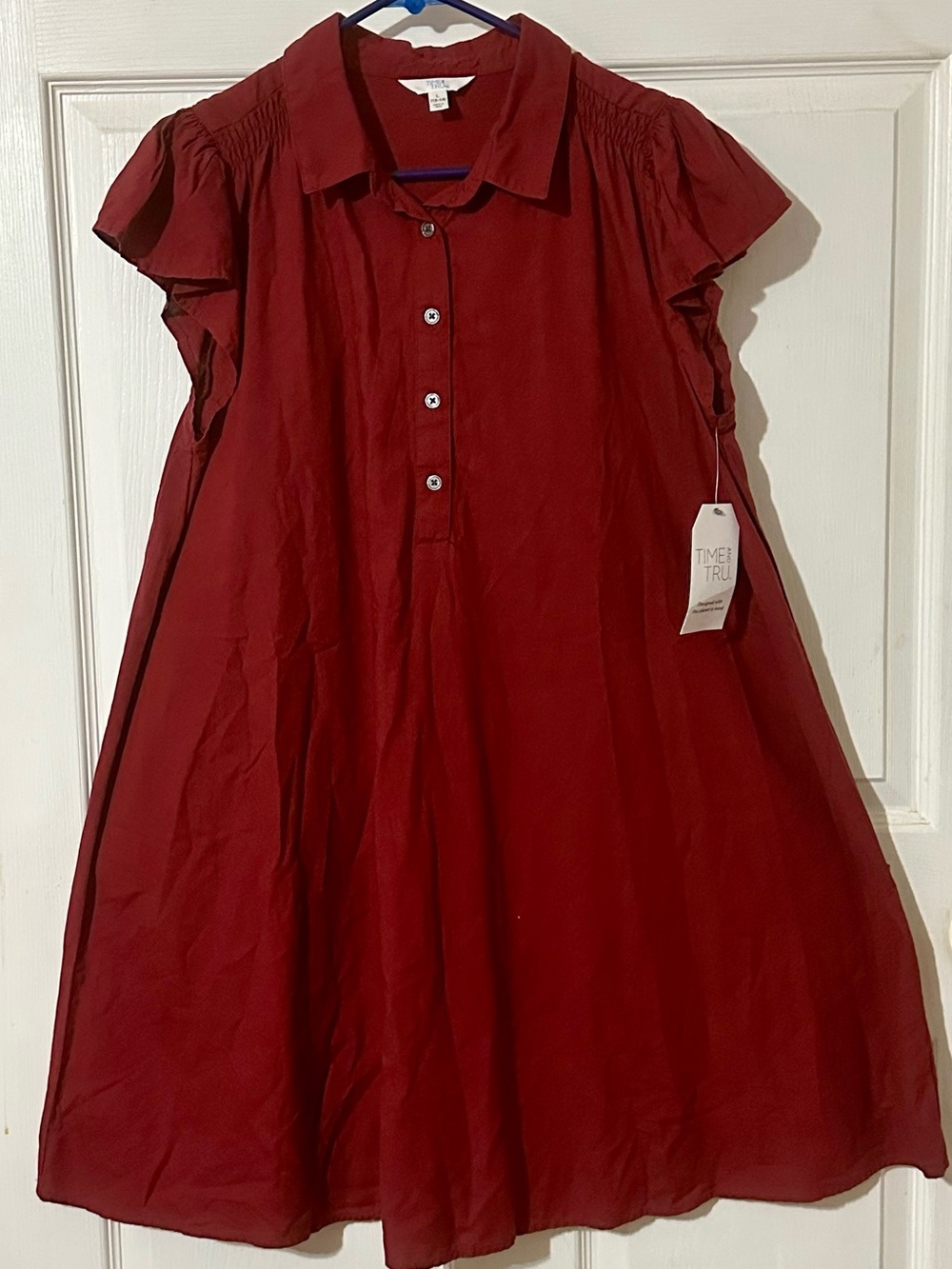 Time and Tru Girls' Burgundy Button-Front A-Line Dress